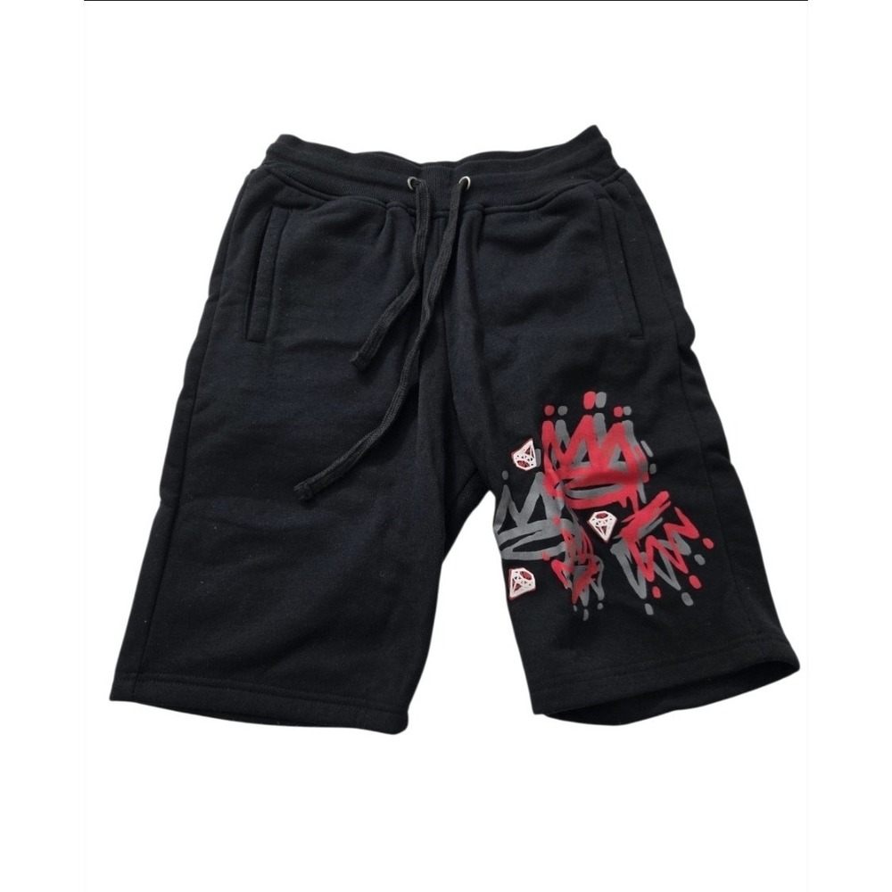 Akademiks Men's Black Fleece Sweat Shorts with Graphic Diamond Logo Size Medium